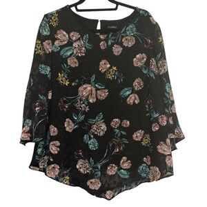 Floral Lined Blouse With Bell Sleeves